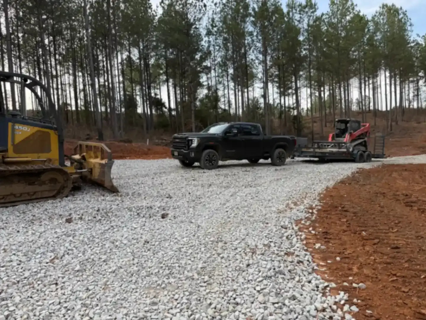 Freshly installed gravel driveway on a rural property